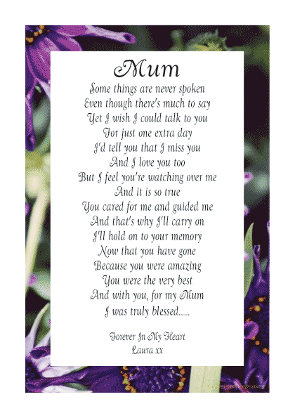 Sample Laminated Memorial Poem (A5 Approx 6" x  8")